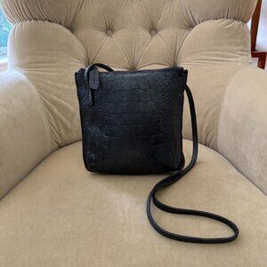 VTG Auth. MAXIMA Italy Genuine Crocodile Embossed Leather Slim Crossbody Bag